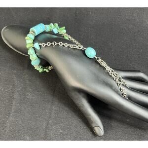 Unique Boho Slave Bracelet Handmade Repurposed Vintage Style Turquoise Stones